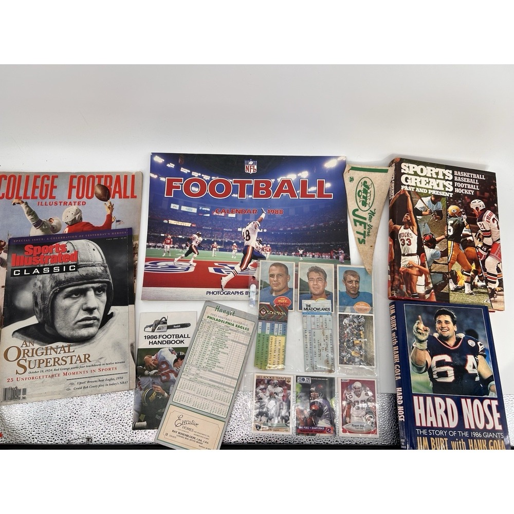 Vintage NFL Lot Of Tickets Magazines Programs Books Calendars Trading Cards Etc